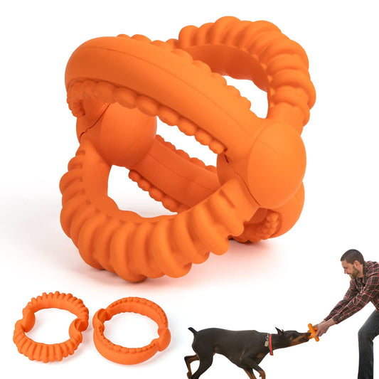Durable Rubber Dog Chew Toy – Hydrangea-Shape Tug Toy for Aggressive Chewers, Interactive & Teeth-Cleaning Design in Orange