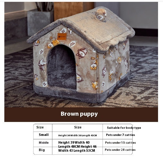 Foldable Dog & Cat House Bed – Warm Enclosed Pet Cave with Removable Cushion for Winter, Soft Sofa Kennel for Small Pets