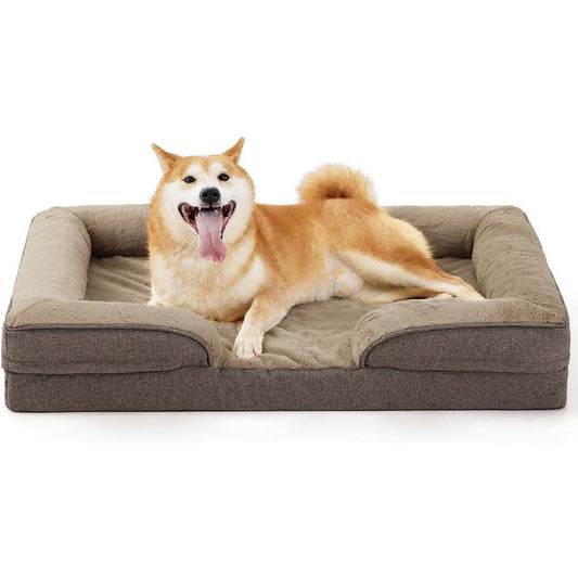 Orthopedic Dog Sofa Bed for Large Dogs – Supportive Egg Crate Foam Mattress with Waterproof Lining & Washable Removable Cover (Multiple Colors & Sizes)