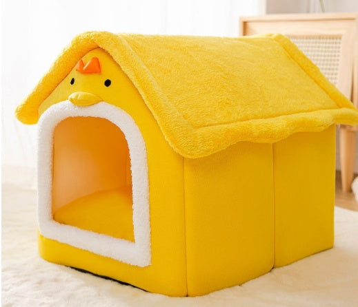 Foldable Dog & Cat House Bed – Warm Enclosed Pet Cave with Removable Cushion for Winter, Soft Sofa Kennel for Small Pets
