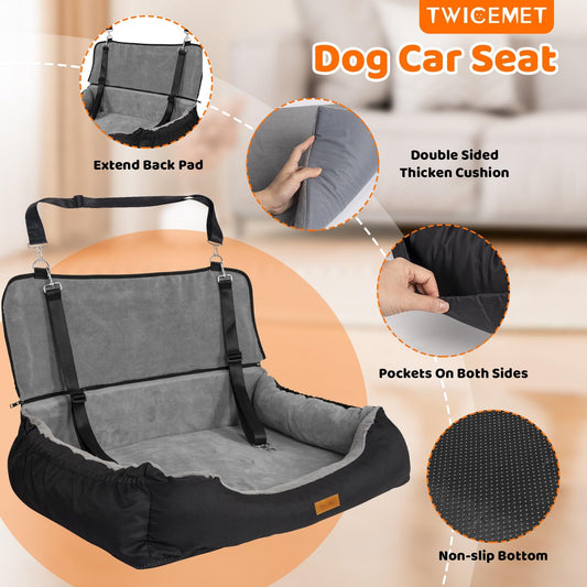 Coral Fleece Dog Booster Seat – Pet Travel Bed with Storage Pocket & Clip-On Leash for Large Dogs (Up to 70 lbs) or 2 Small/Medium Pets