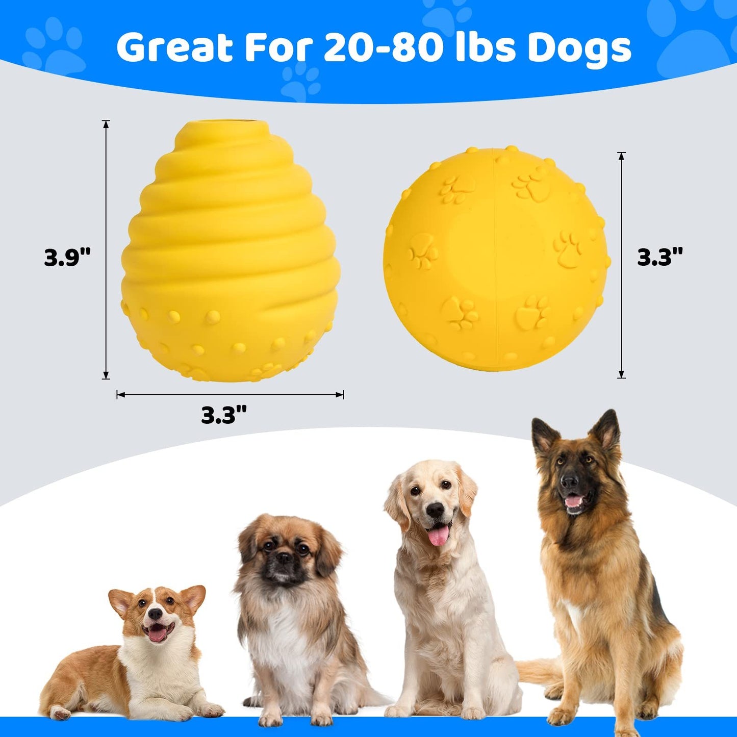 Interactive Egg-Shaped Dog Treat Toy – Yellow Rubber Chew Toy for Teething Puppies & Dogs, Dispenses Food & Cleans Teeth