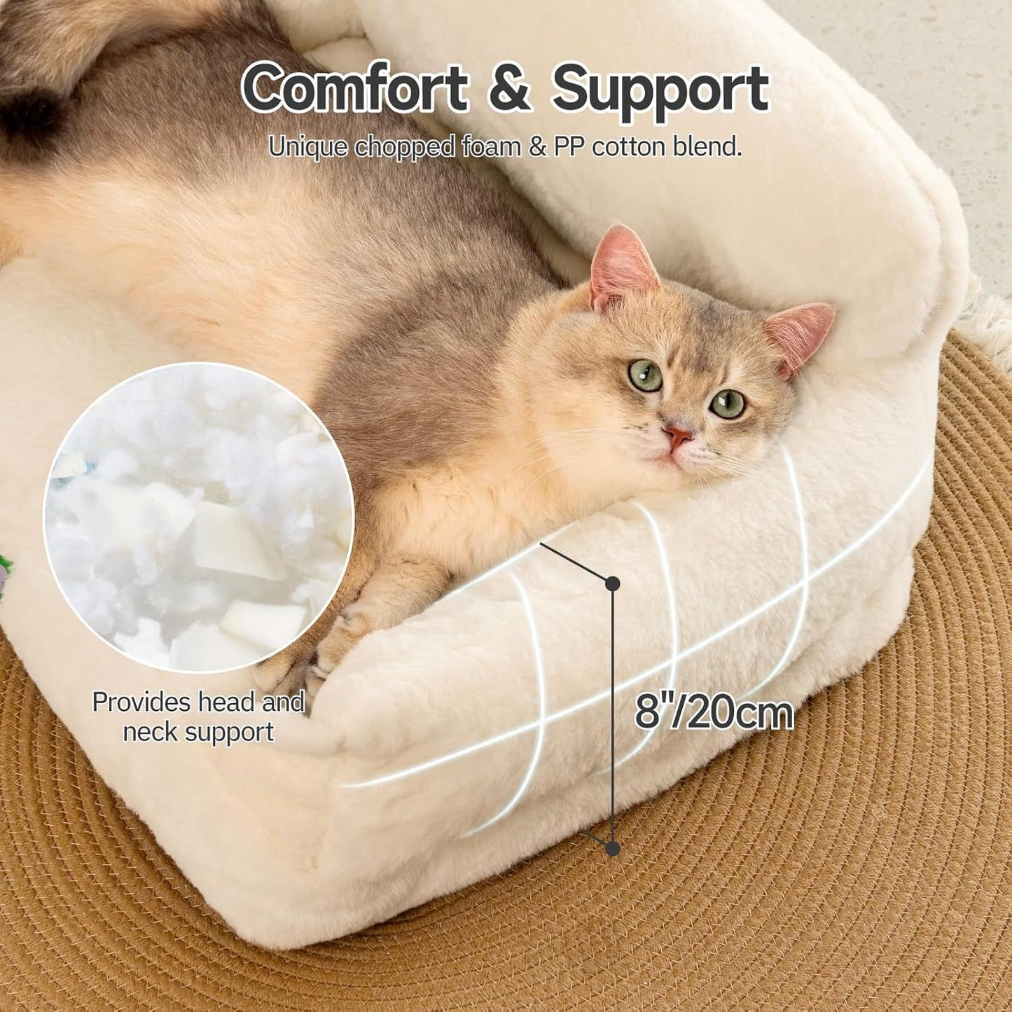 MEWOOFUN Cat Sofa Bed – Washable Pet Bed with Removable Cover & Non-Slip Bottom for Indoor Cats & Small Dogs (White, Medium)