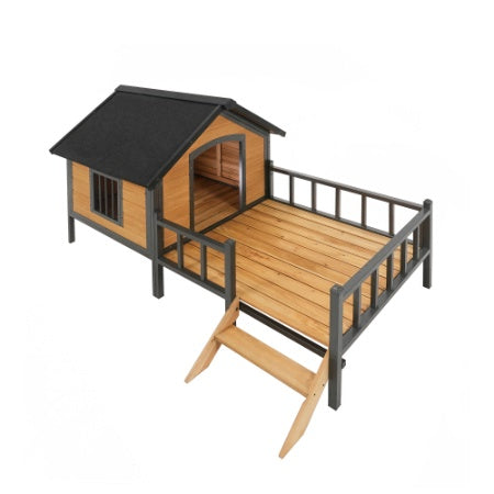 Large Outdoor Wooden Dog House with Porch – Cabin-Style Weatherproof Pet Kennel for Medium & Large Dogs