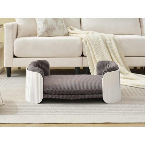 Scandinavian Style Cat Sofa Bed – Elevated Indoor Pet Couch with Removable Mattress Cover for Kittens, Puppies & Small Animals (White/Grey)