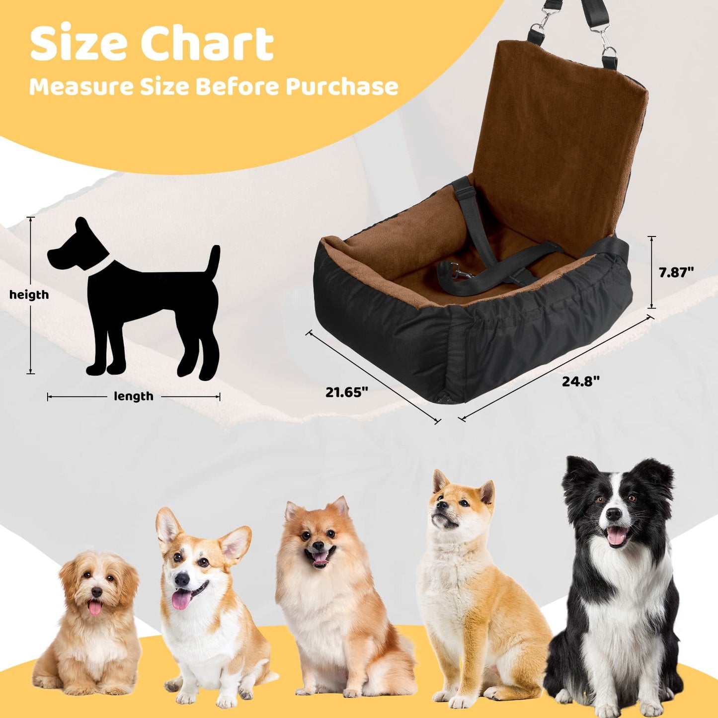 Brown Pet Car Seat for Dogs – Secure Single Booster Seat with Safety Straps & Washable Cushion for Travel Comfort