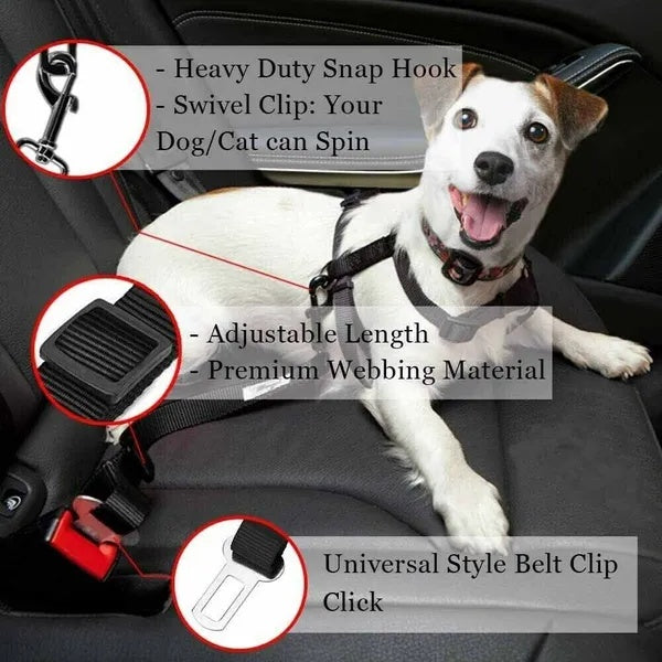 2-Pack Pet Car Seat Belts – Adjustable Safety Harness Leads for Dogs & Cats, Universal Vehicle Clip for Travel Protection
