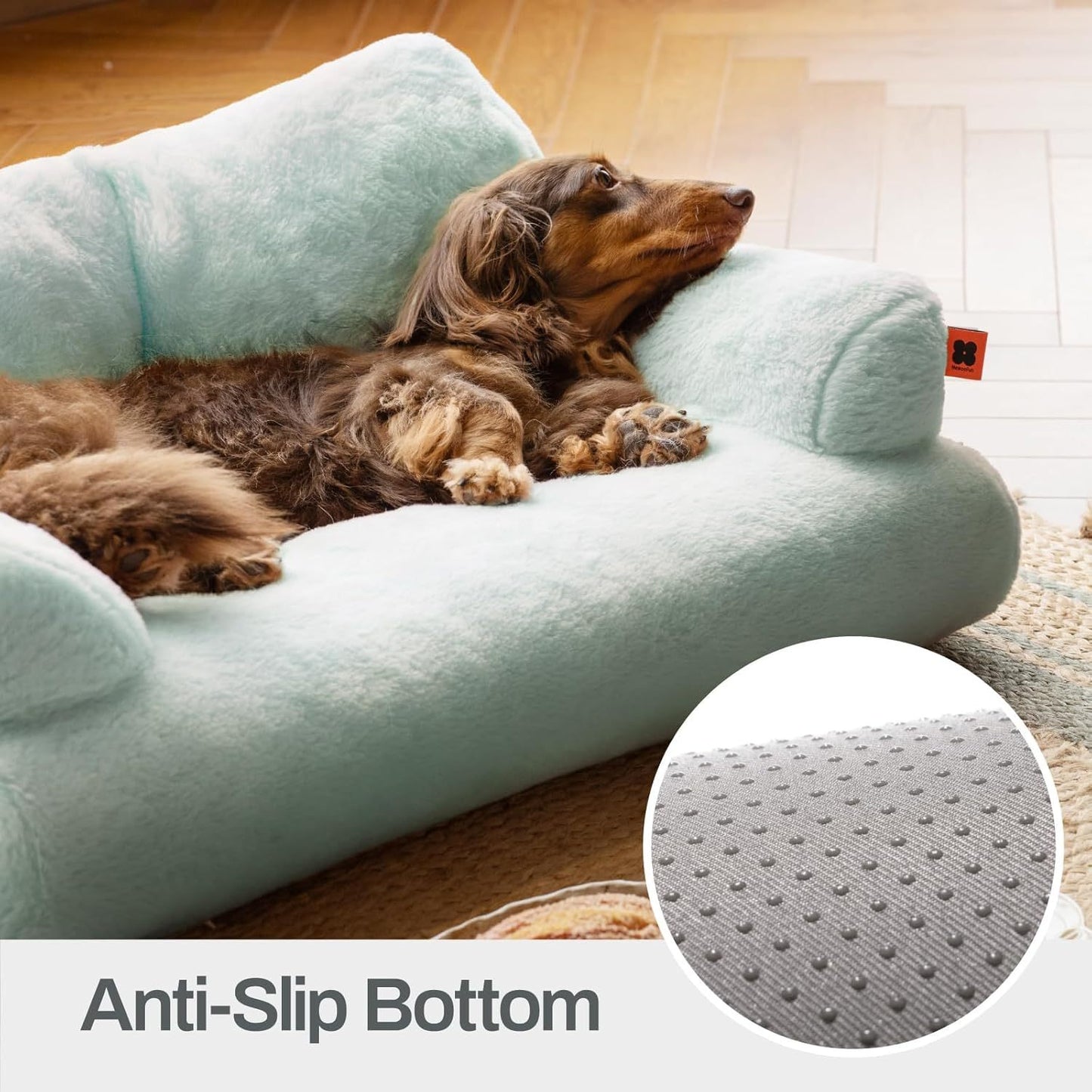 MEWOOFUN Plush Cat & Dog Bed – 26x19x13” Washable Fluffy Pet Couch with Non-Slip Bottom for Indoor Puppies & Kittens (Blue)