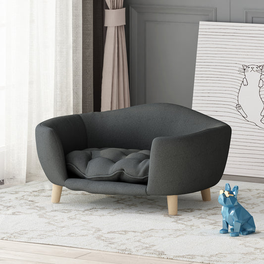 Mid-Century Modern Dog Bed – Tufted Cushion Pet Sofa with Birch Wood Legs for Small Dogs, Dark Gray (30.25” x 21.75” x 14”)