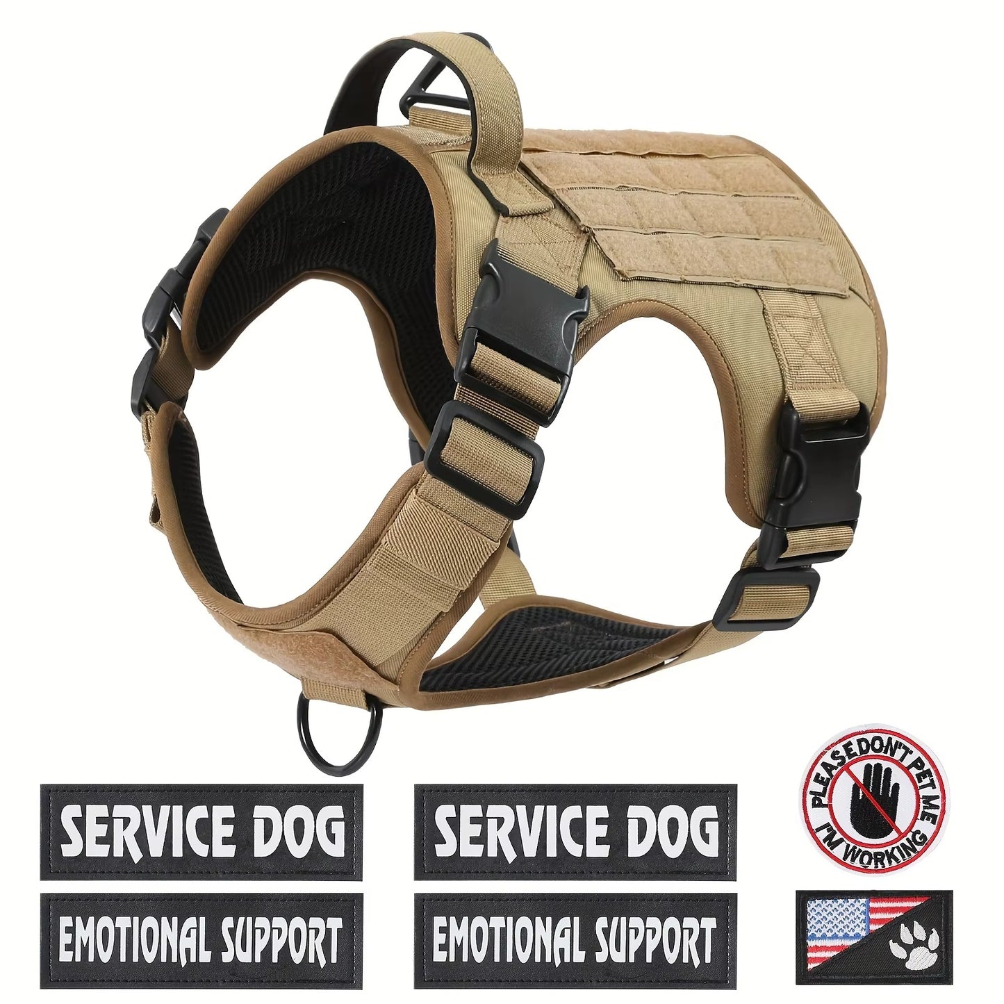 Adjustable Tactical Dog Harness – Reflective, Heavy-Duty Vest with Metal Buckle for Hiking, Service & Training (All Sizes)