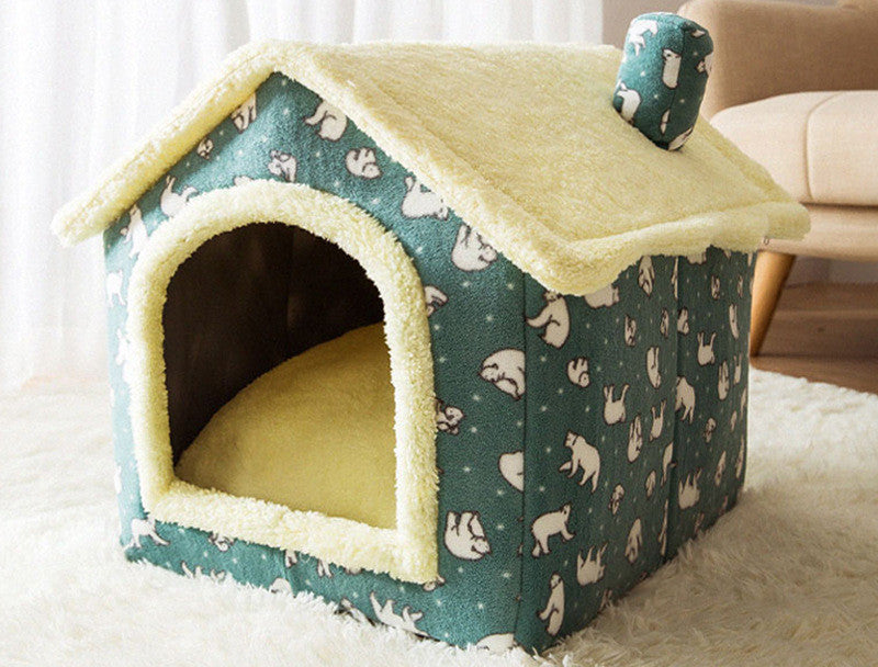 Foldable Dog & Cat House Bed – Warm Enclosed Pet Cave with Removable Cushion for Winter, Soft Sofa Kennel for Small Pets