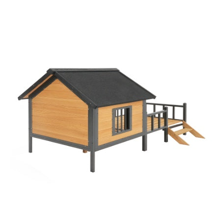 Large Outdoor Wooden Dog House with Porch – Cabin-Style Weatherproof Pet Kennel for Medium & Large Dogs