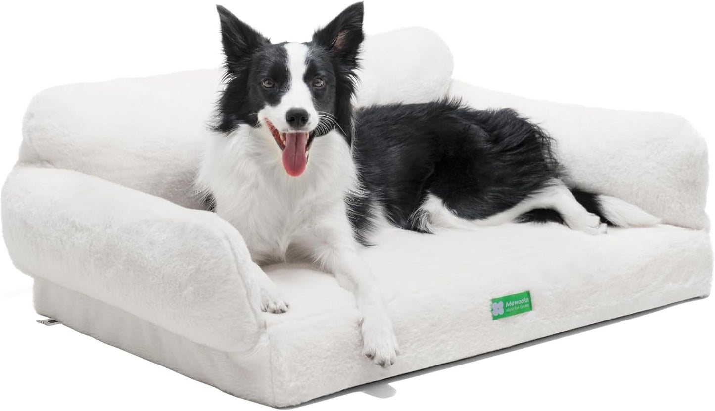 MEWOOFUN Orthopedic Dog Bed – 34.6” Egg Foam Sofa for Small & Medium Dogs, Beige with Removable Washable Cover & Non-Slip Bottom