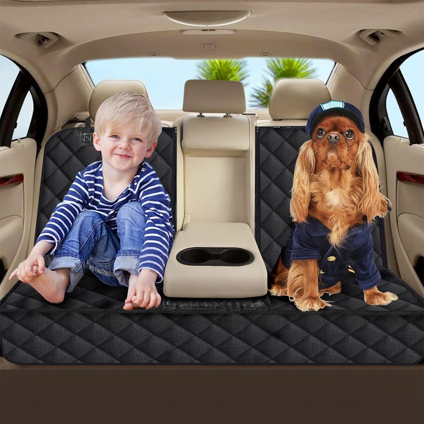 Waterproof Dog Car Seat Cover – Scratchproof Rear Bench Protector with Seat Belt for Cars, Trucks & SUVs