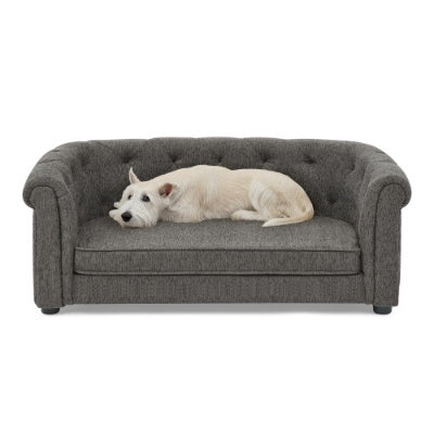 Modern Pet Sofa with Arc Backrest – Rectangular Dog & Cat Couch with Armrests, Breathable Linen & Soft Cushion for Comfort