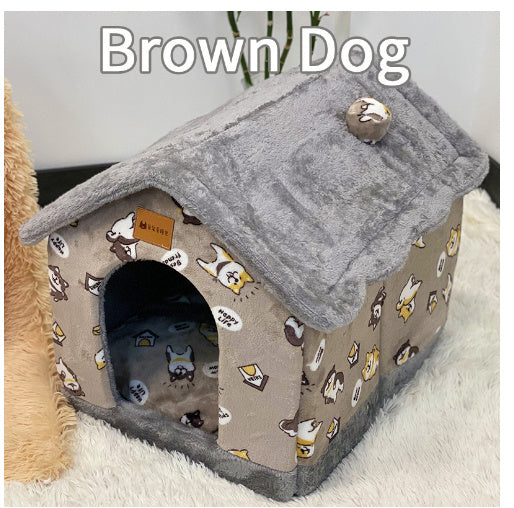 Foldable Dog & Cat House Bed – Warm Enclosed Pet Cave with Removable Cushion for Winter, Soft Sofa Kennel for Small Pets