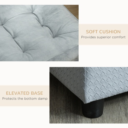 Luxury Small Dog Bed with Hidden Storage – Grey Upholstered Pet Sofa with Built-In Compartment for Toys & Accessories