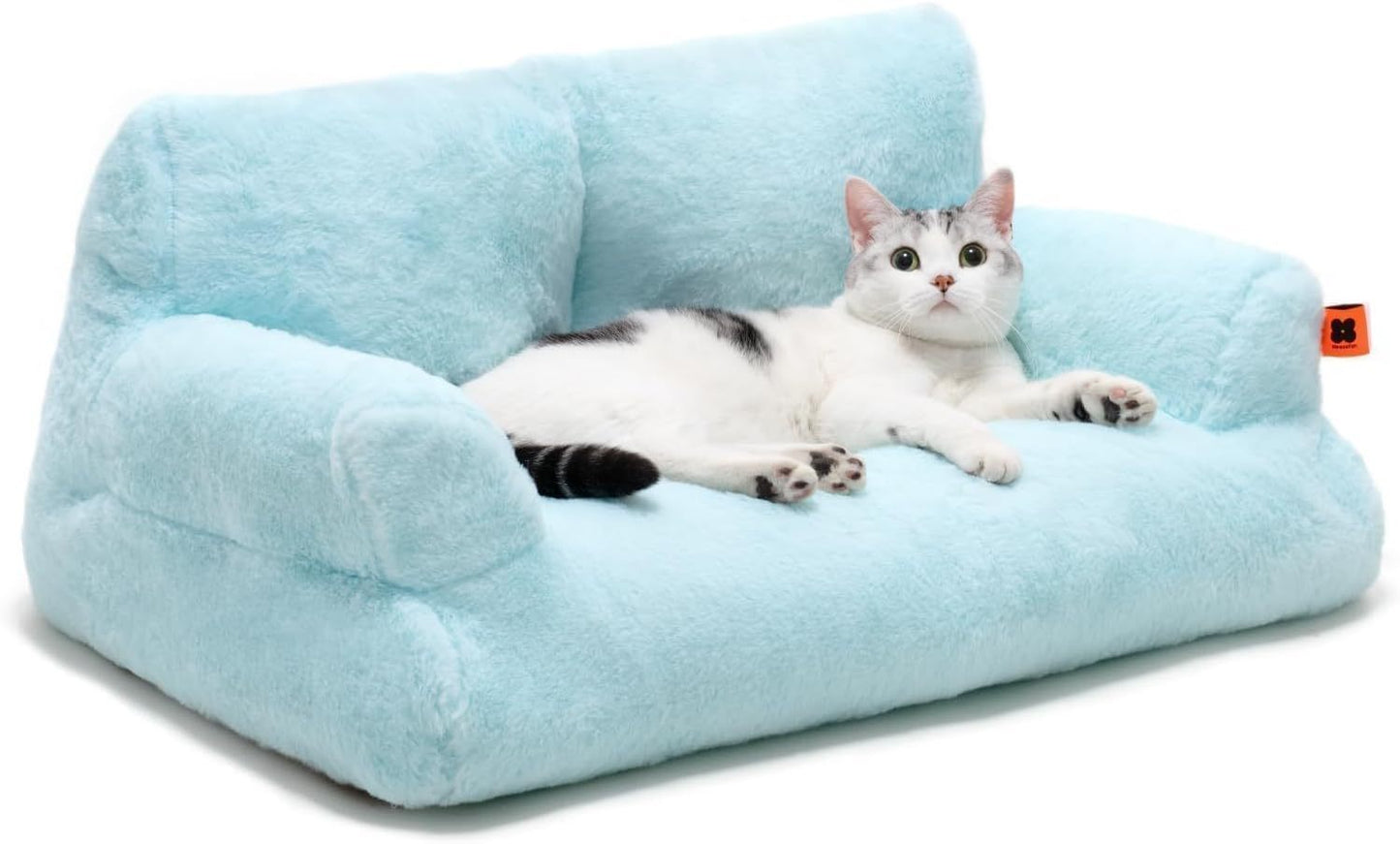 MEWOOFUN Plush Cat & Dog Bed – 26x19x13” Washable Fluffy Pet Couch with Non-Slip Bottom for Indoor Puppies & Kittens (Blue)