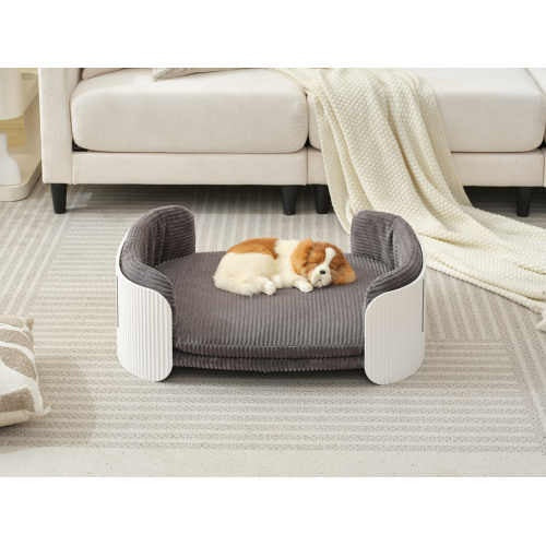 Scandinavian Style Cat Sofa Bed – Elevated Indoor Pet Couch with Removable Mattress Cover for Kittens, Puppies & Small Animals (White/Grey)
