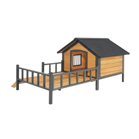Large Outdoor Wooden Dog House with Porch – Cabin-Style Weatherproof Pet Kennel for Medium & Large Dogs