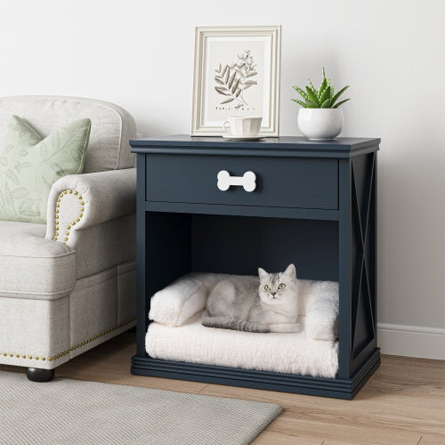 Vintage Pet Bed Locker with LED Lights – Small Storage Cabinet with Built-In Dog or Cat Bed, Stylish Multi-Use Pet Furniture
