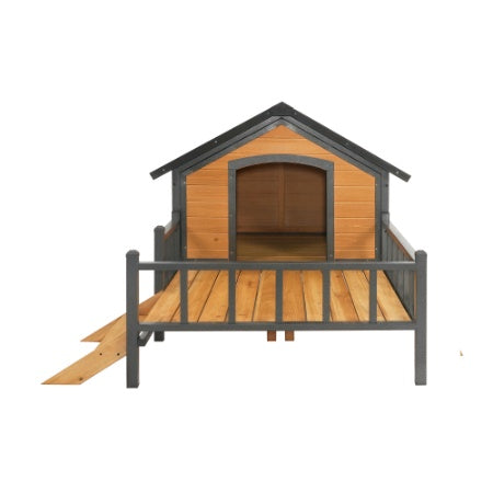 Large Outdoor Wooden Dog House with Porch – Cabin-Style Weatherproof Pet Kennel for Medium & Large Dogs