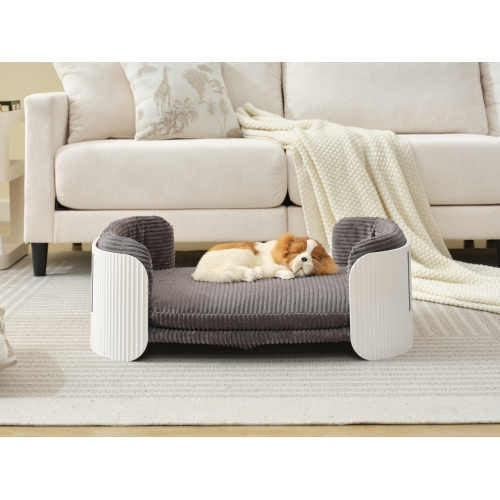Scandinavian Style Cat Sofa Bed – Elevated Indoor Pet Couch with Removable Mattress Cover for Kittens, Puppies & Small Animals (White/Grey)