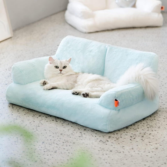 MEWOOFUN Plush Cat & Dog Bed – 26x19x13” Washable Fluffy Pet Couch with Non-Slip Bottom for Indoor Puppies & Kittens (Blue)