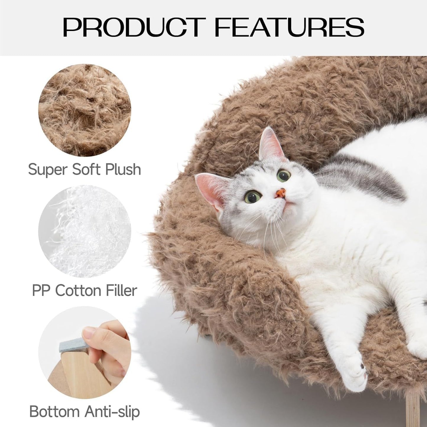 MEWOOFUN Elevated Cat Bed with Washable Cover – 26x18.3x8.5” Modern Wooden Pet Sofa for Cats & Small to Medium Dogs (Brown)