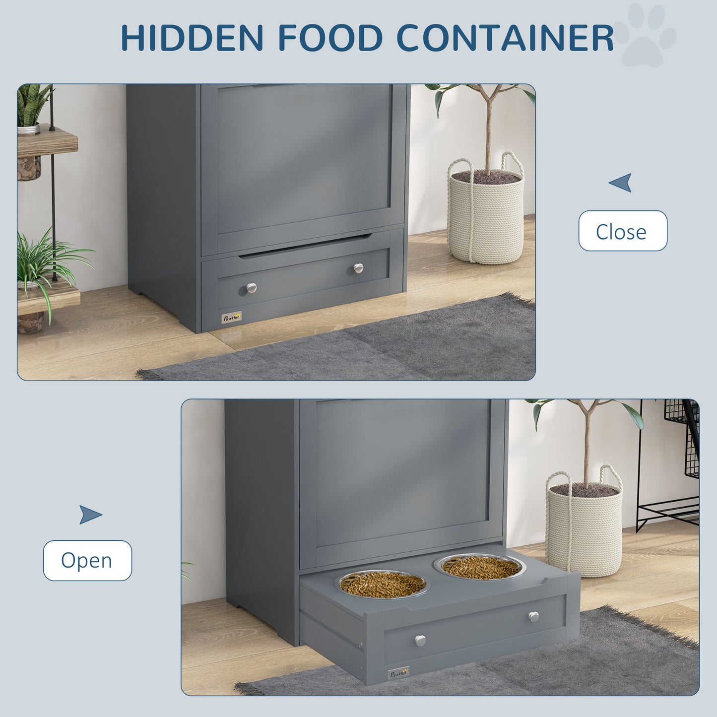 Dog Food Storage Container & Feeder Station – Pet Feeding Cabinet with Built-In Lockers for Organized Food & Water Storage