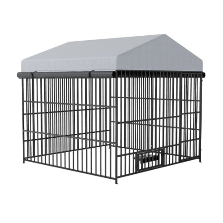 Large Outdoor Dog Kennel with Roof – 6.6 x 6.6 x 6.4 ft Metal Pet Run Enclosure & Fence with Weather-Resistant Cover for Dogs & Small Animals