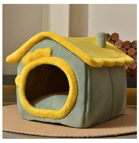 Foldable Dog & Cat House Bed – Warm Enclosed Pet Cave with Removable Cushion for Winter, Soft Sofa Kennel for Small Pets