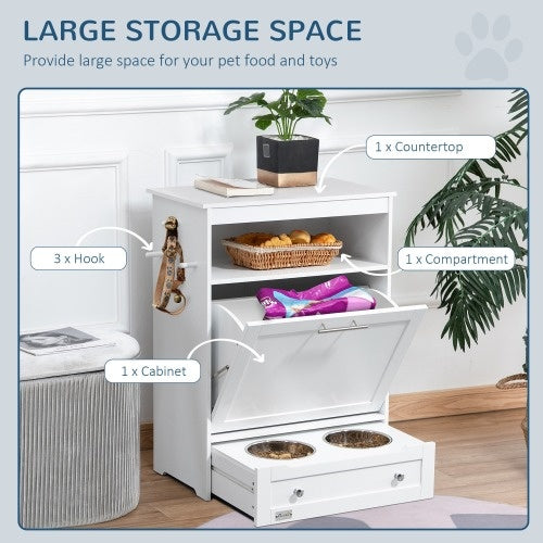 Pet Feeder Station with Storage Lockers – All-in-One Food & Water Dispenser with Organizer for Dogs & Cats