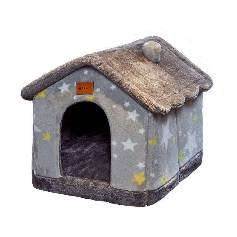 Foldable Dog & Cat House Bed – Warm Enclosed Pet Cave with Removable Cushion for Winter, Soft Sofa Kennel for Small Pets