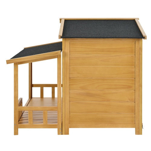 GO 47.2” Wooden Dog House with Porch – Weatherproof Indoor & Outdoor Pet Kennel Crate for Medium Dogs, Solid Wood Design (Natural Finish)