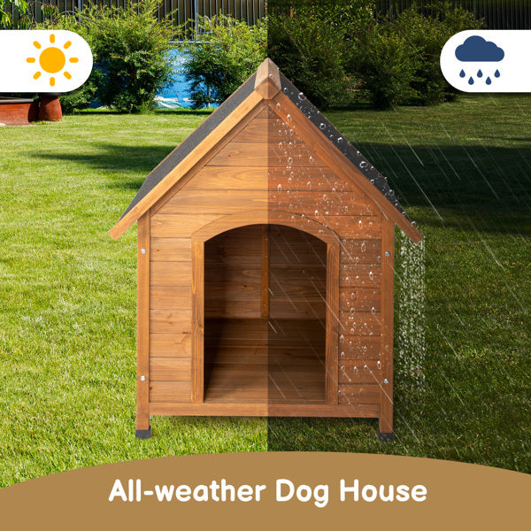 Weatherproof Dog House with Black Asphalt Roof – Outdoor Pet Shelter for Small to Medium Dogs, Durable Wooden Design