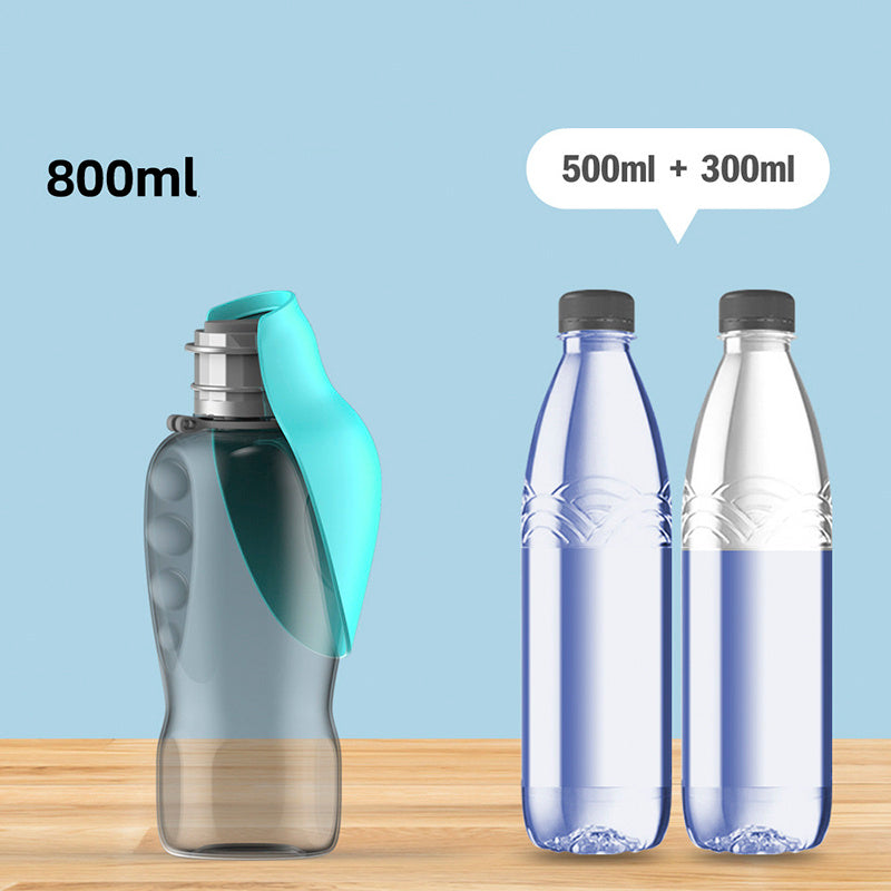 800ml Portable Dog Water Bottle – Leakproof Pet Travel Dispenser with Foldable Drinking Bowl for Outdoor Walks & Large Breeds