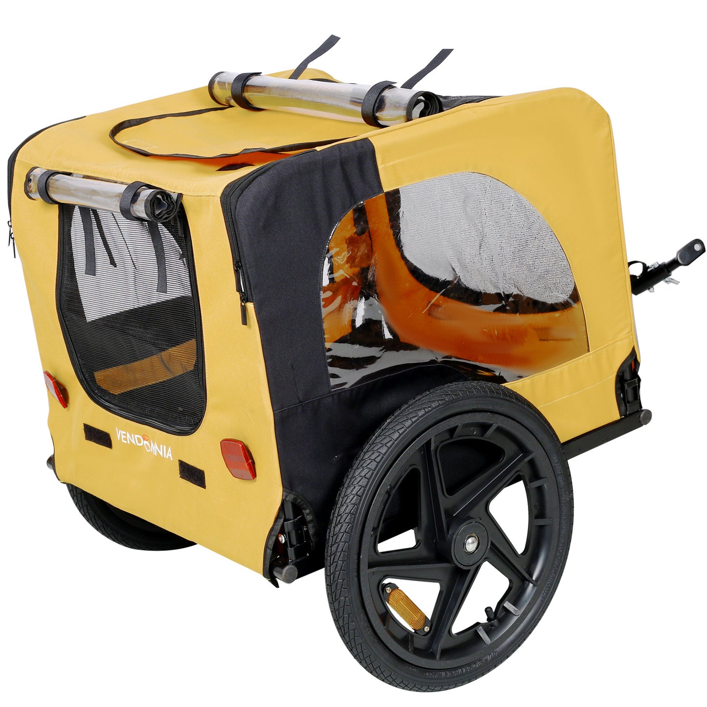 Heavy-Duty Foldable Pet Stroller with Bicycle Tow – Yellow Outdoor Dog Carrier for Travel, Jogging & Biking Adventures