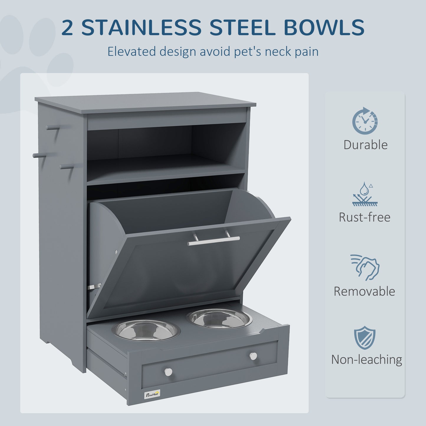 Dog Food Storage Container & Feeder Station – Pet Feeding Cabinet with Built-In Lockers for Organized Food & Water Storage