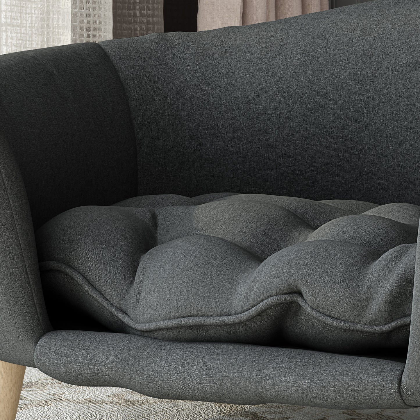 Mid-Century Modern Dog Bed – Tufted Cushion Pet Sofa with Birch Wood Legs for Small Dogs, Dark Gray (30.25” x 21.75” x 14”)