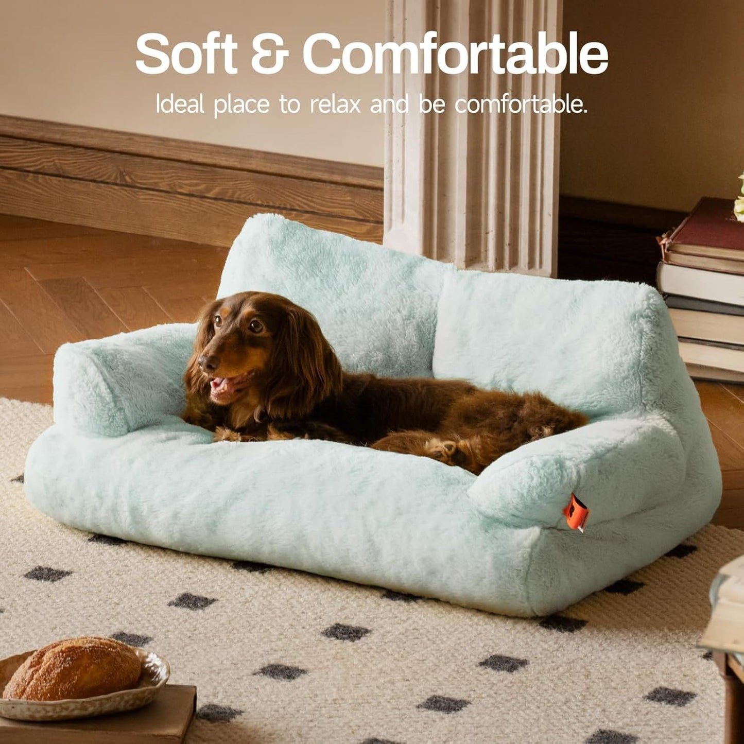 MEWOOFUN Plush Cat & Dog Bed – 26x19x13” Washable Fluffy Pet Couch with Non-Slip Bottom for Indoor Puppies & Kittens (Blue)