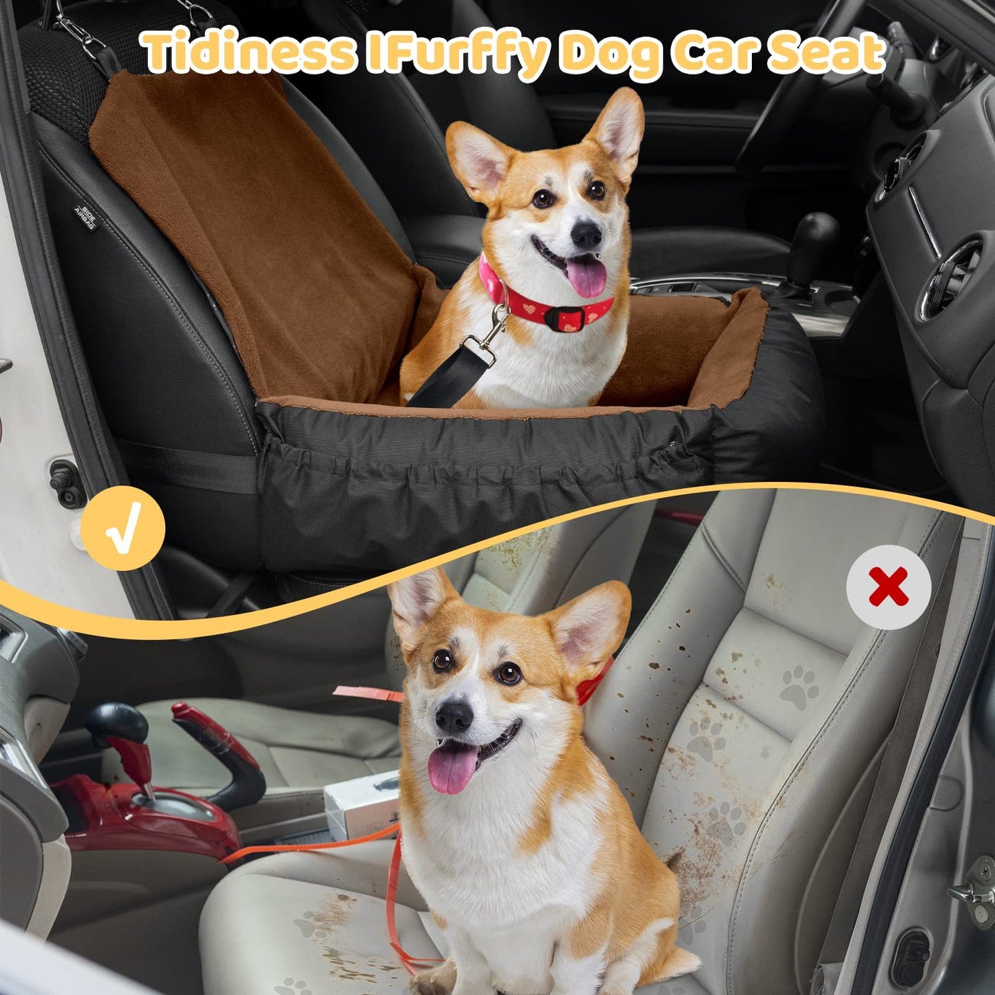 Brown Pet Car Seat for Dogs – Secure Single Booster Seat with Safety Straps & Washable Cushion for Travel Comfort