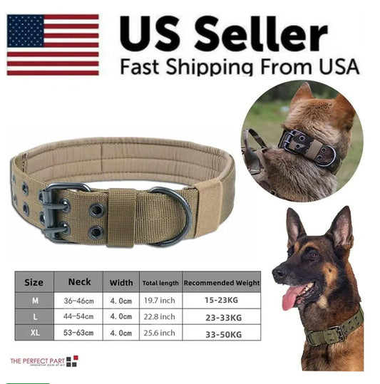 Heavy-Duty Tactical Dog Collar – Wide Nylon Military-Grade K9 Collar with Metal Buckle for Large Dogs