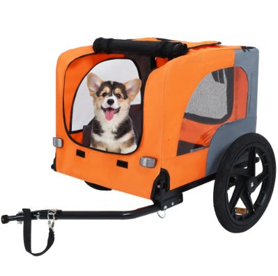 Heavy-Duty Foldable Pet Bike Trailer – Outdoor Dog Cargo Carrier Cart with 16-Inch All-Terrain Wheels & Universal Bicycle Hitch