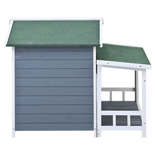 GO 47.2” Large Wooden Dog House – Cabin-Style Outdoor & Indoor Pet Crate with Porch, 2 Doors, Weatherproof Design (Gray & Green)