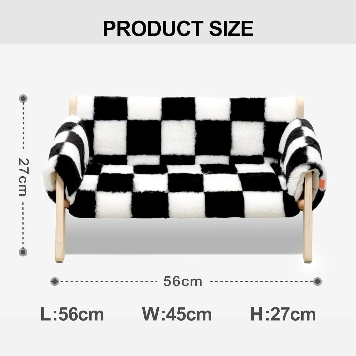 MEWOOFUN Raised Cat Bed with Wooden Legs – Soft Checkerboard Sofa for Indoor Cats & Kittens, Holds Up to 15kg, 56x45cm with Removable Washable Cover