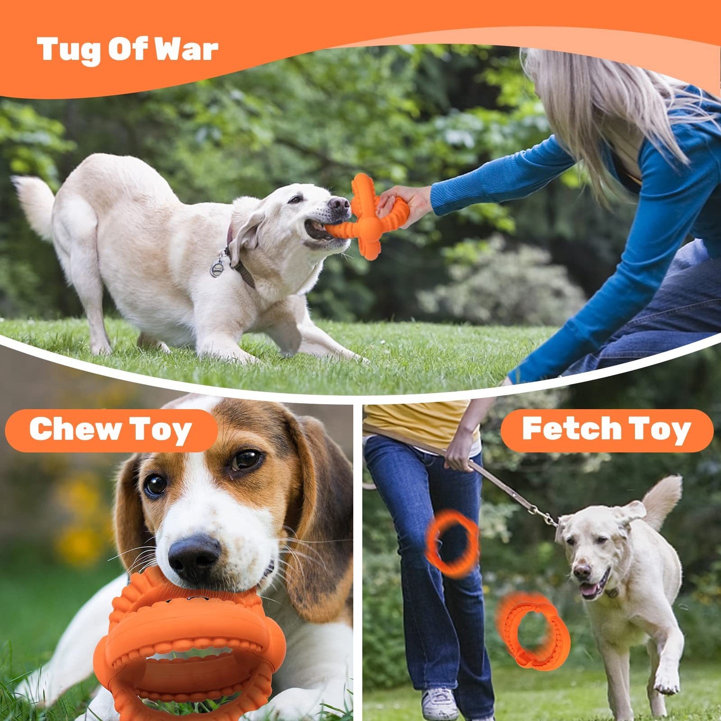 Durable Rubber Dog Chew Toy – Hydrangea-Shape Tug Toy for Aggressive Chewers, Interactive & Teeth-Cleaning Design in Orange