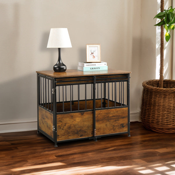 Rustic Furniture-Style Dog Crate – Multi-Functional Pet Kennel & Bedside Table with Storage for Small to Medium Dogs