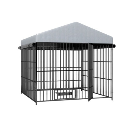 Large Outdoor Dog Kennel with Roof – 6.6 x 6.6 x 6.4 ft Metal Pet Run Enclosure & Fence with Weather-Resistant Cover for Dogs & Small Animals