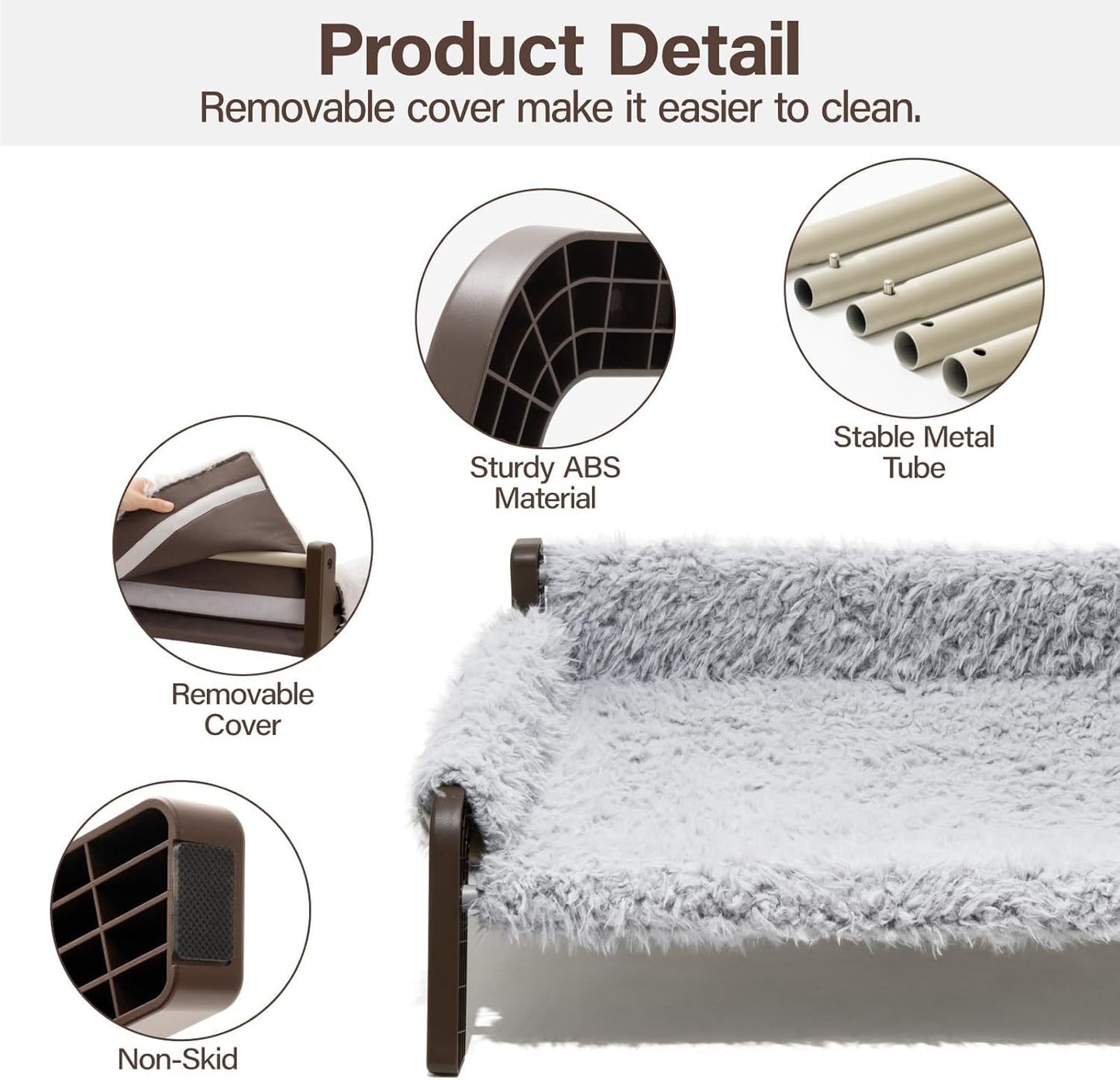 MEWOOFUN Elevated Pet Bed – Raised Plush Couch for Cats & Small Dogs, Washable Cover & Non-Slip Base, Supports 44 lbs (Indoor/Outdoor, Grey)